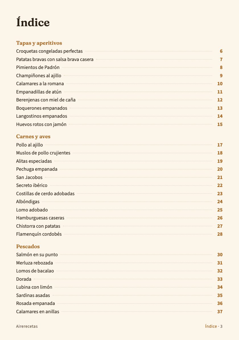 Índice del recetario